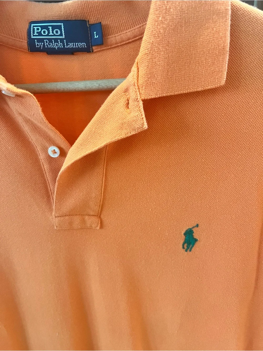 Ralph Lauren Classic Fit Polo Shirt Orange Large Green Pony Men's Short Sleeve